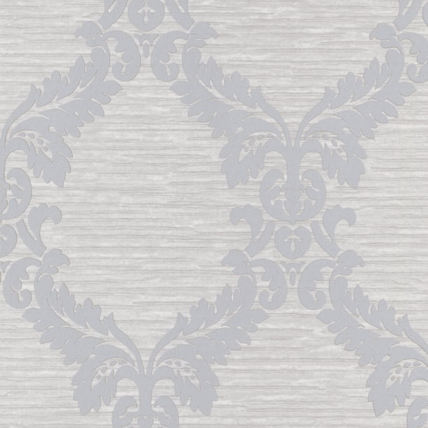 Softly Patterned Wallpaper Stylish Elegant Metallic Shimmer Platinum Gray White